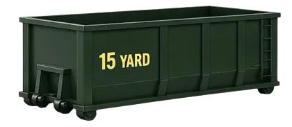 15-yard roll-off dumpster container, green, side view