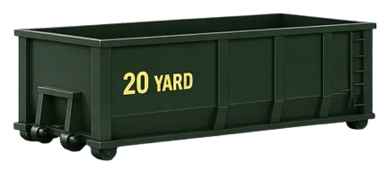 20-yard roll-off dumpster container, green, side view
