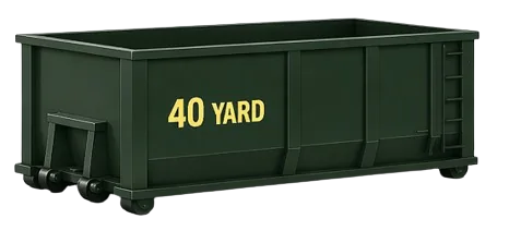 40-yard roll-off dumpster container, green, side view